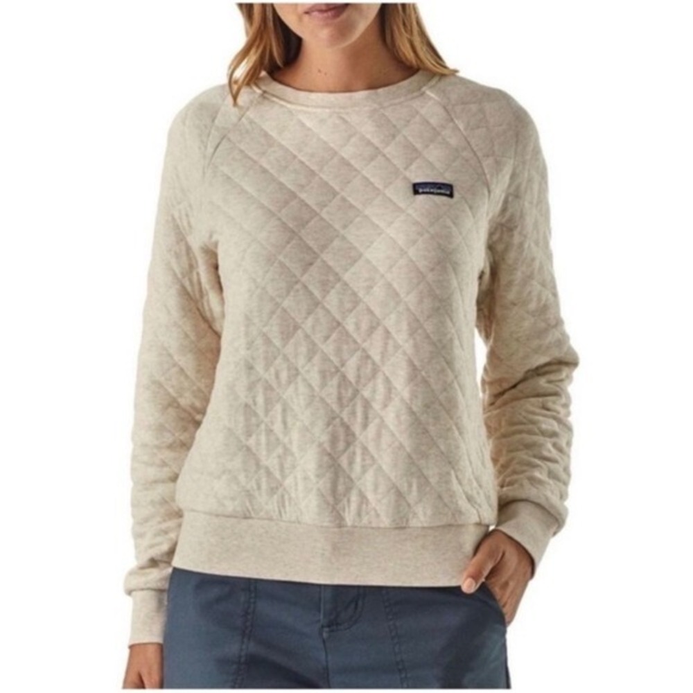 Patagonia Womens Organic Cotton Quilt Crewneck Sweatshirt Oatmeal Heather Large